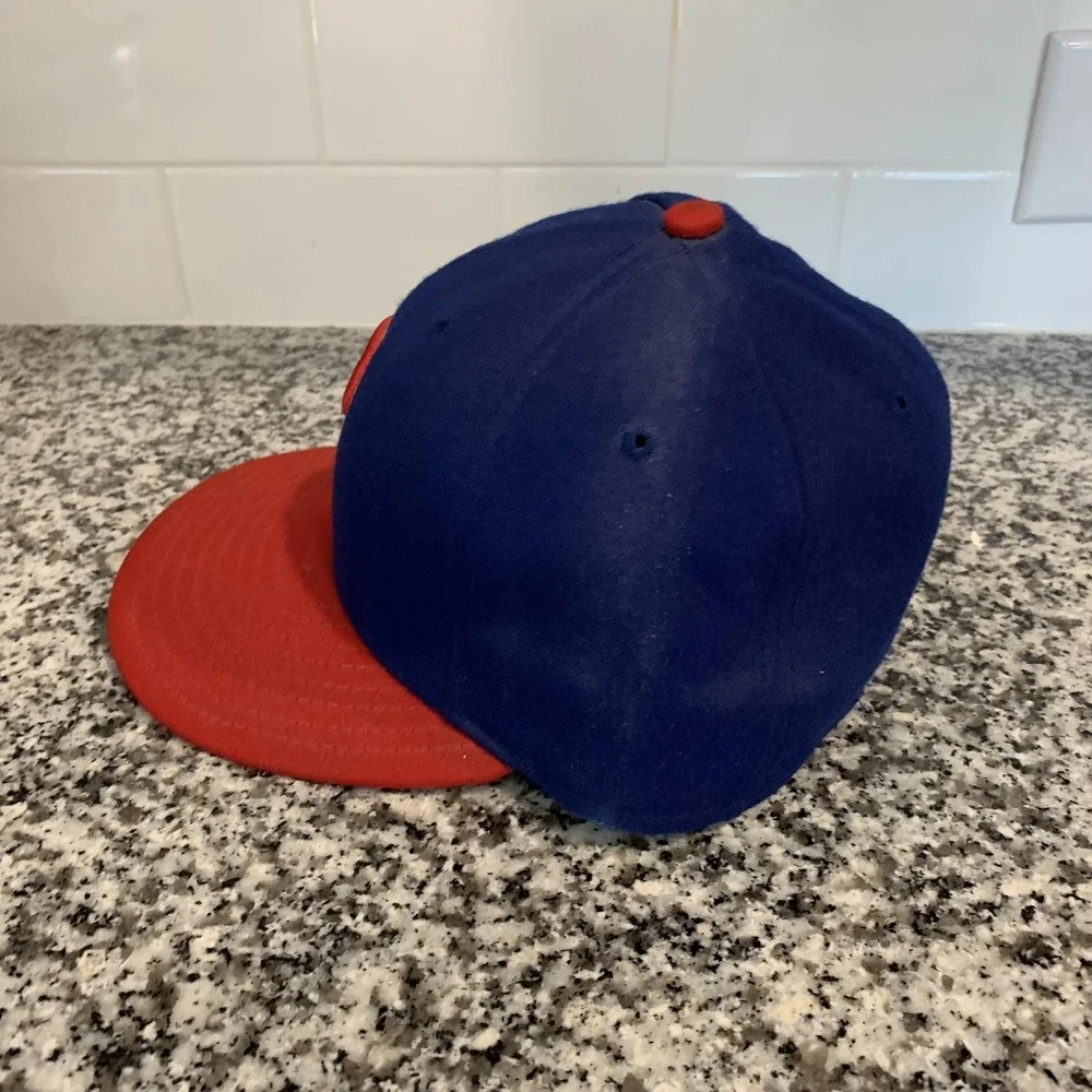 Vintage Philadelphia Phillies Hat Cap Fitted Mens 6 7/8 Blue Red New Era USA